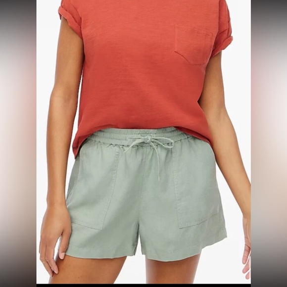 J Crew Womens L Mint Green Elastic Waist Drawstring Linen Seaside Shorts - Picture 1 of 4